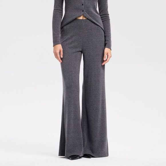 A New Day Pants - A New Day - Women's High-Rise Ribbed Wide Leg Pants - A New Da Gray